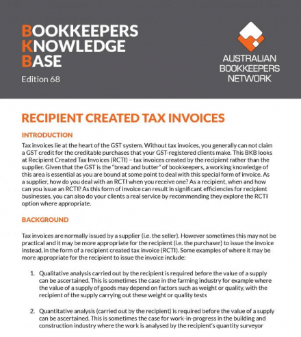 Edition 68 - Recipient Created Tax Invoices