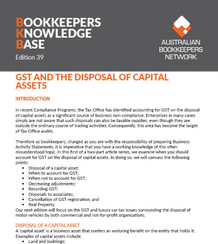 Edition 39 - GST and the Disposal of Capital Assets