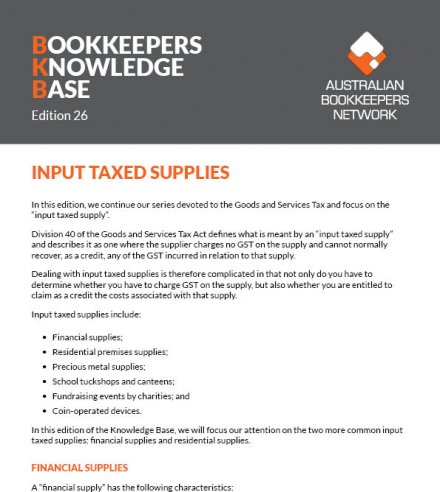 Edition 26 - GST: Input Taxed Supplies