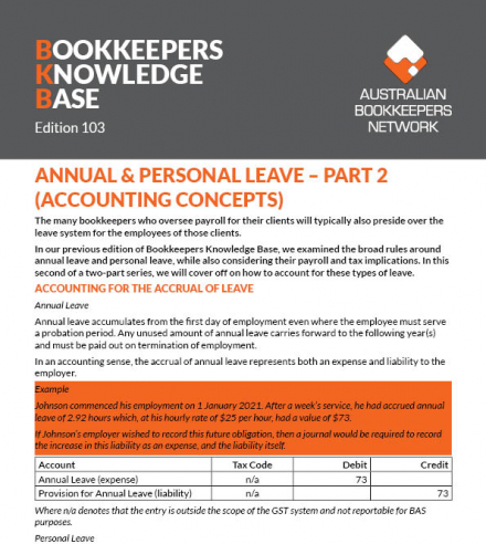 BKB Edition 103 - Annual & Personal Leave - Part 2 (Accounting Concepts)
